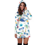 Watercolor Surfing Pattern Print Hoodie Dress GearFrost