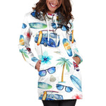 Watercolor Surfing Pattern Print Hoodie Dress GearFrost