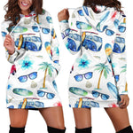 Watercolor Surfing Pattern Print Hoodie Dress GearFrost