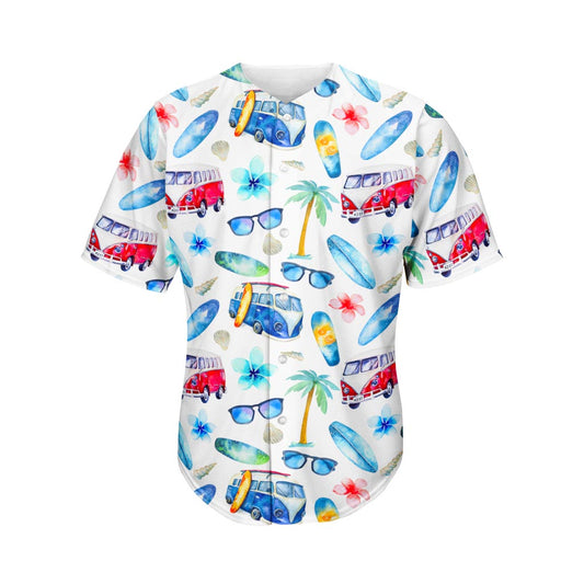 Watercolor Surfing Pattern Print Men's Baseball Jersey