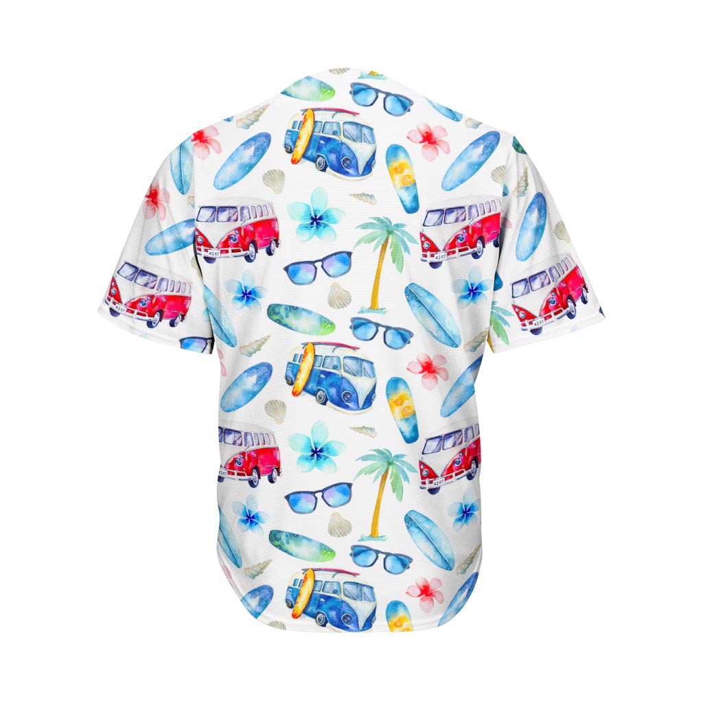 Watercolor Surfing Pattern Print Men's Baseball Jersey