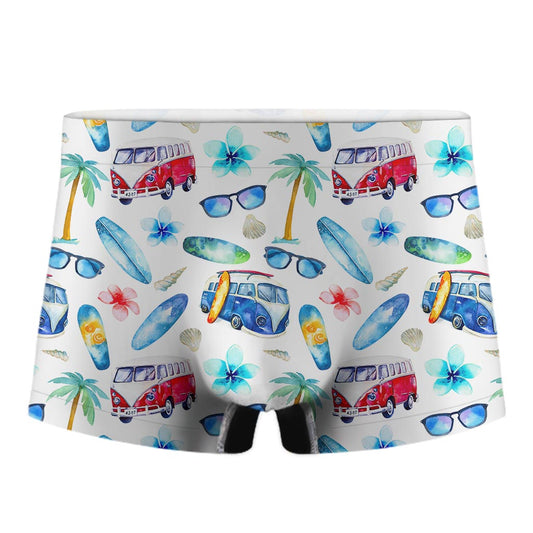 Watercolor Surfing Pattern Print Men's Boxer Briefs
