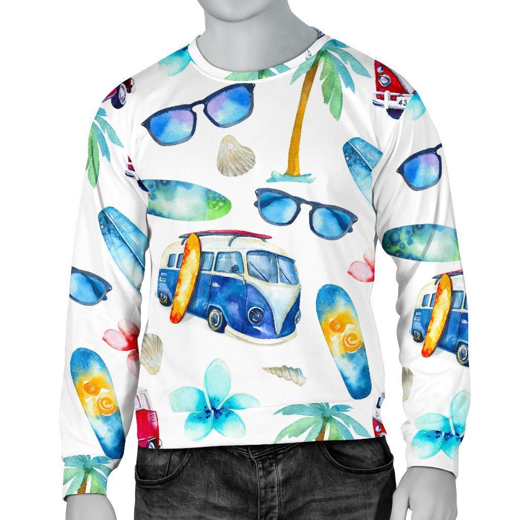 Watercolor Surfing Pattern Print Men's Crewneck Sweatshirt GearFrost