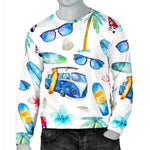 Watercolor Surfing Pattern Print Men's Crewneck Sweatshirt GearFrost
