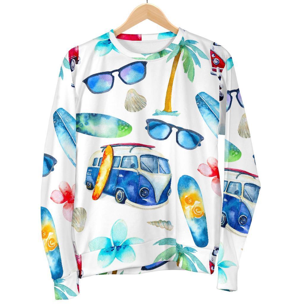 Watercolor Surfing Pattern Print Men's Crewneck Sweatshirt GearFrost