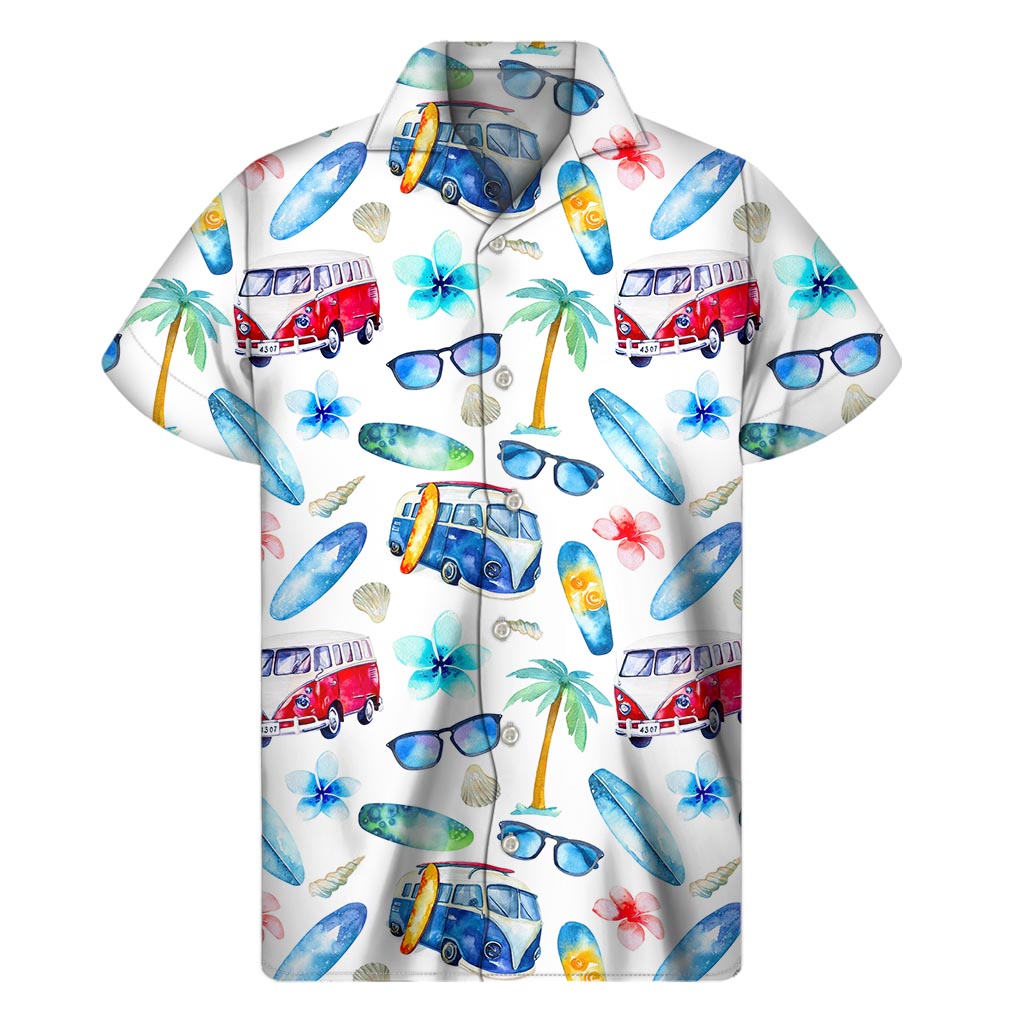 Watercolor Surfing Pattern Print Men's Short Sleeve Shirt