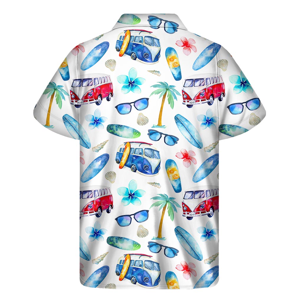 Watercolor Surfing Pattern Print Men's Short Sleeve Shirt