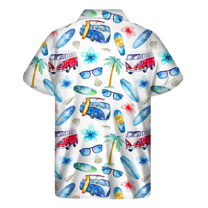 Watercolor Surfing Pattern Print Men's Short Sleeve Shirt
