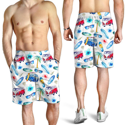 Watercolor Surfing Pattern Print Men's Shorts