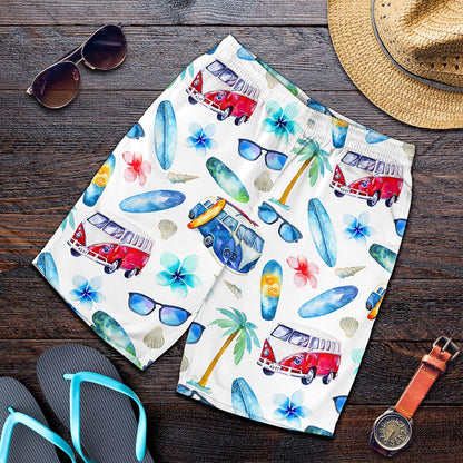 Watercolor Surfing Pattern Print Men's Shorts
