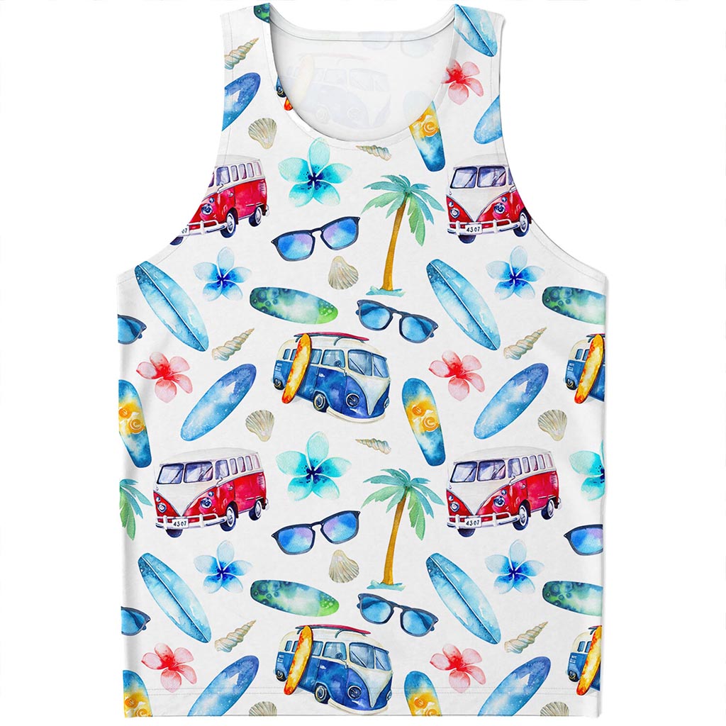 Watercolor Surfing Pattern Print Men's Tank Top