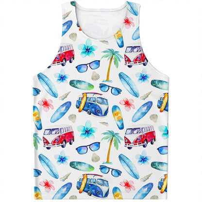 Watercolor Surfing Pattern Print Men's Tank Top