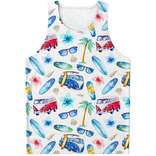 Watercolor Surfing Pattern Print Men's Tank Top