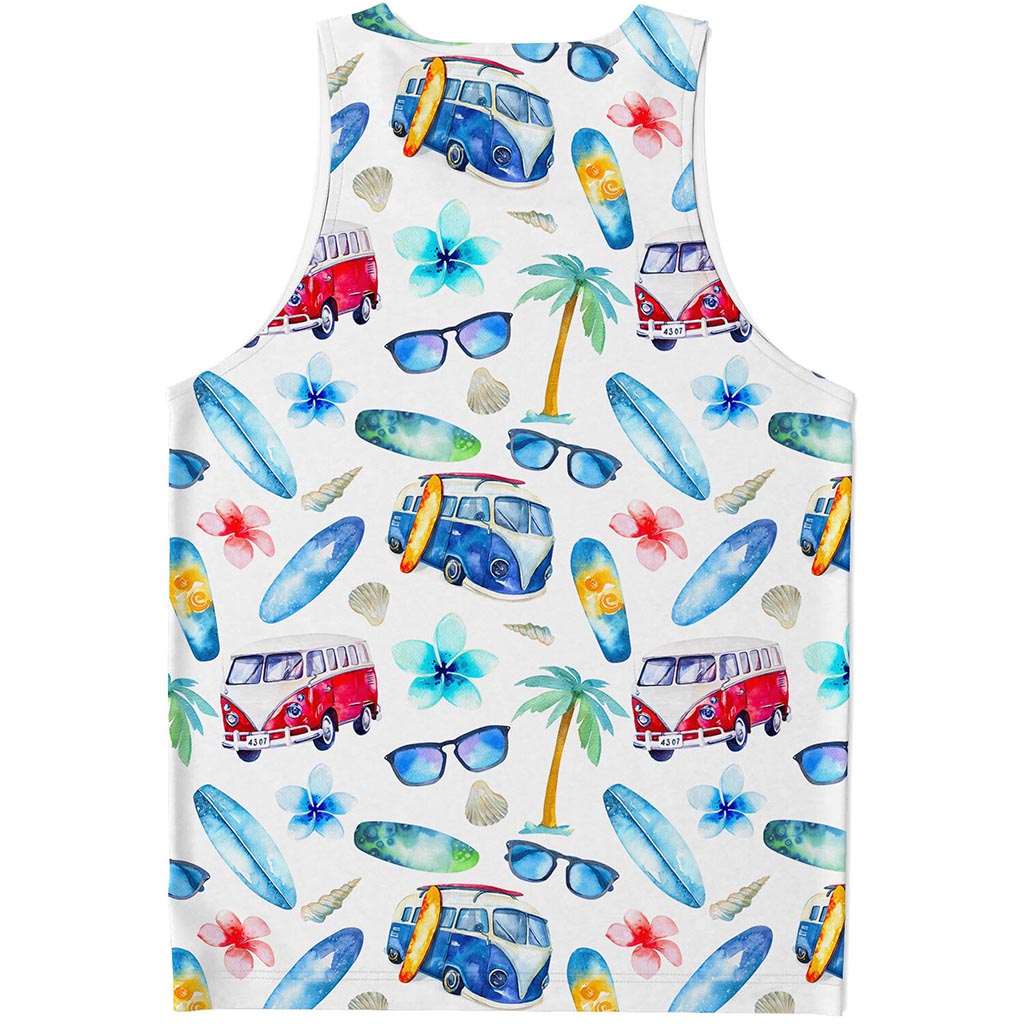 Watercolor Surfing Pattern Print Men's Tank Top