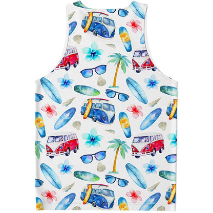 Watercolor Surfing Pattern Print Men's Tank Top