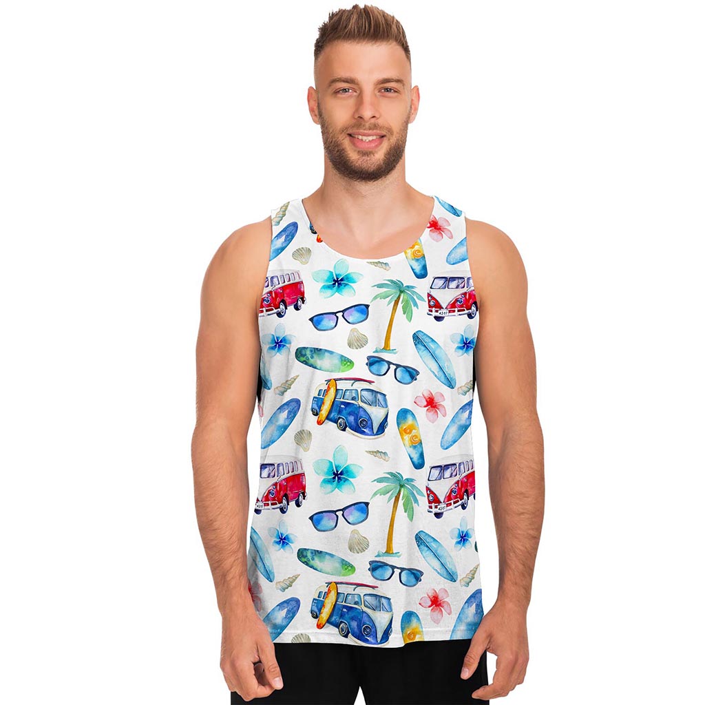 Watercolor Surfing Pattern Print Men's Tank Top