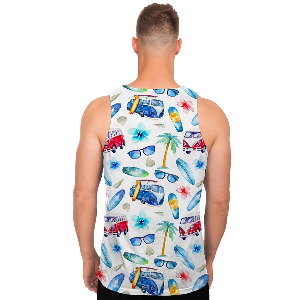 Watercolor Surfing Pattern Print Men's Tank Top