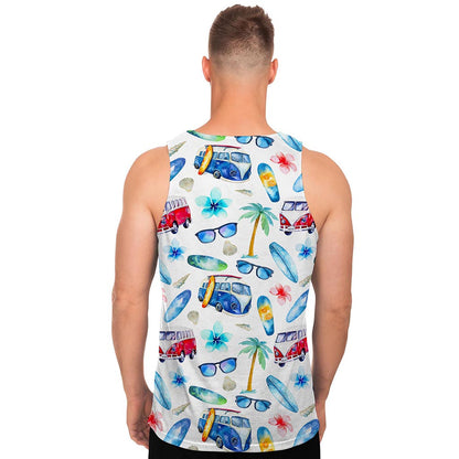 Watercolor Surfing Pattern Print Men's Tank Top