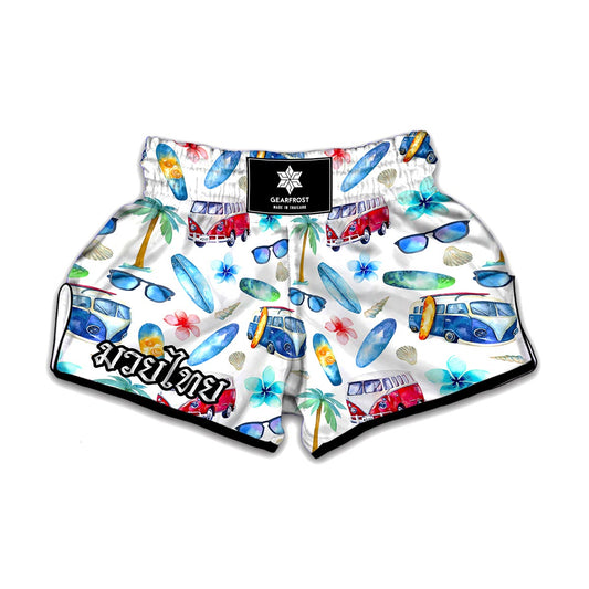 Watercolor Surfing Pattern Print Muay Thai Boxing Shorts