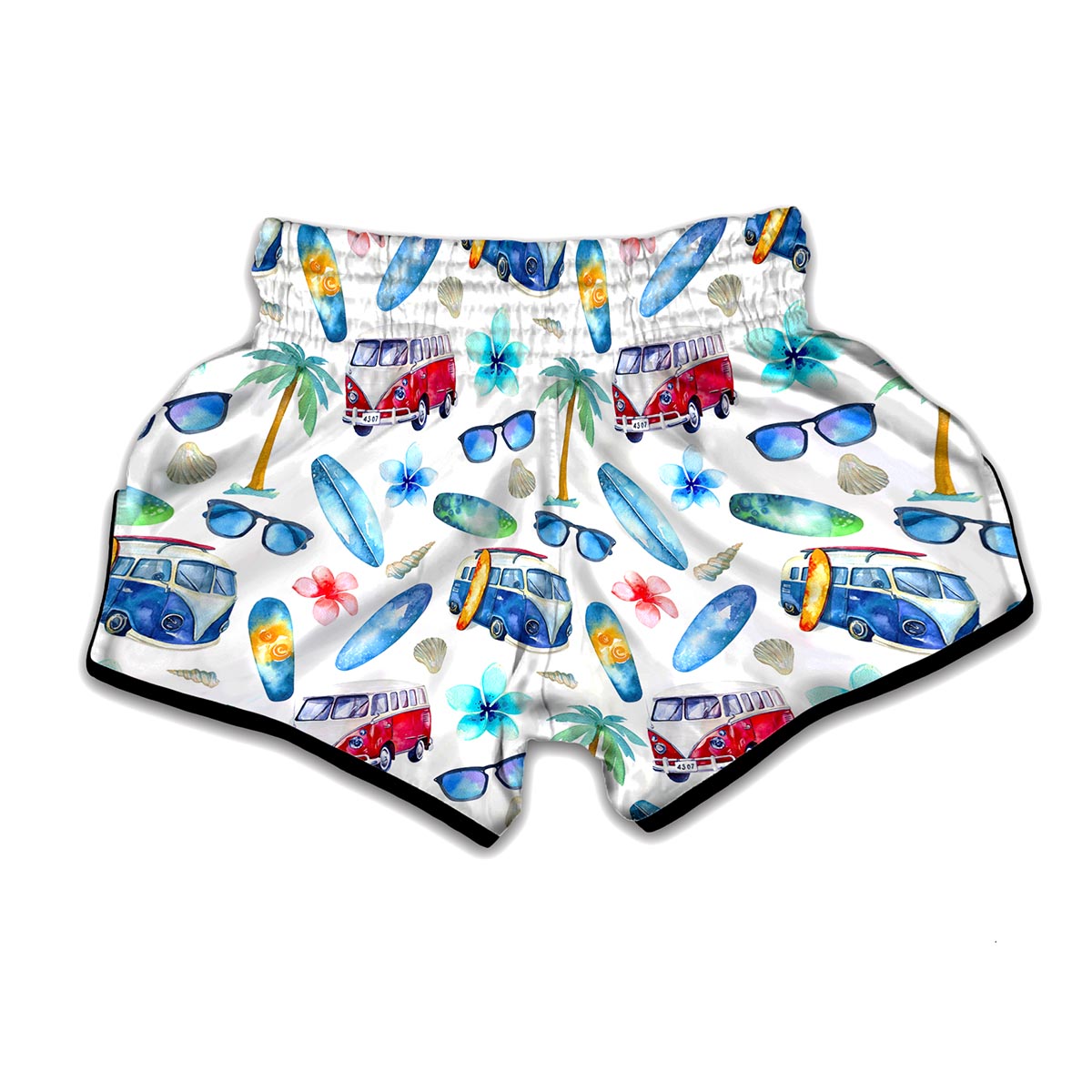 Watercolor Surfing Pattern Print Muay Thai Boxing Shorts