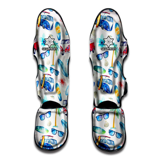 Watercolor Surfing Pattern Print Muay Thai Shin Guard