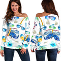 Watercolor Surfing Pattern Print Off The Shoulder Sweatshirt