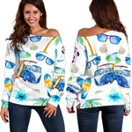 Watercolor Surfing Pattern Print Off Shoulder Sweatshirt GearFrost