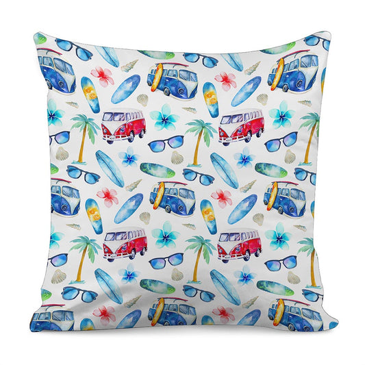 Watercolor Surfing Pattern Print Pillow Cover