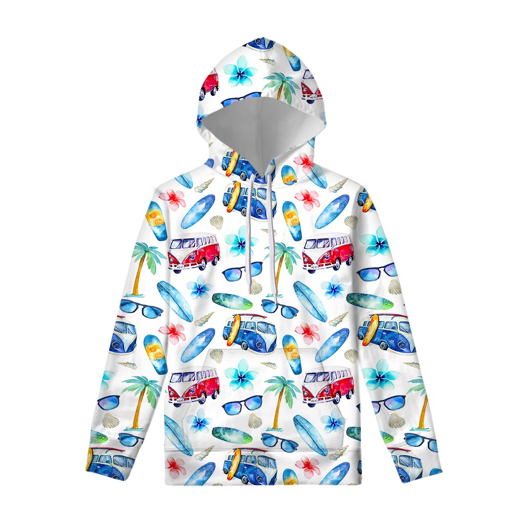 Watercolor Surfing Pattern Print Pullover Hoodie