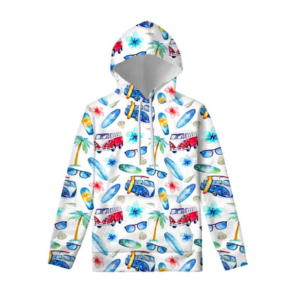 Watercolor Surfing Pattern Print Pullover Hoodie