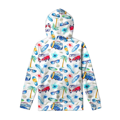 Watercolor Surfing Pattern Print Pullover Hoodie