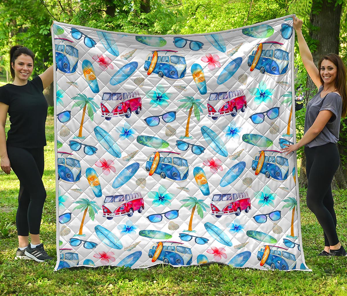 Watercolor Surfing Pattern Print Quilt