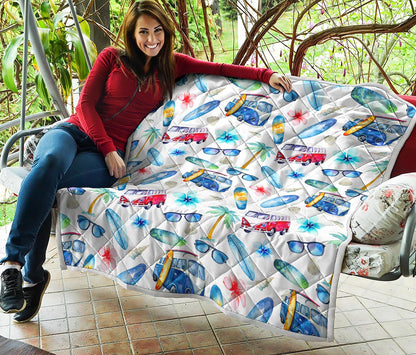 Watercolor Surfing Pattern Print Quilt