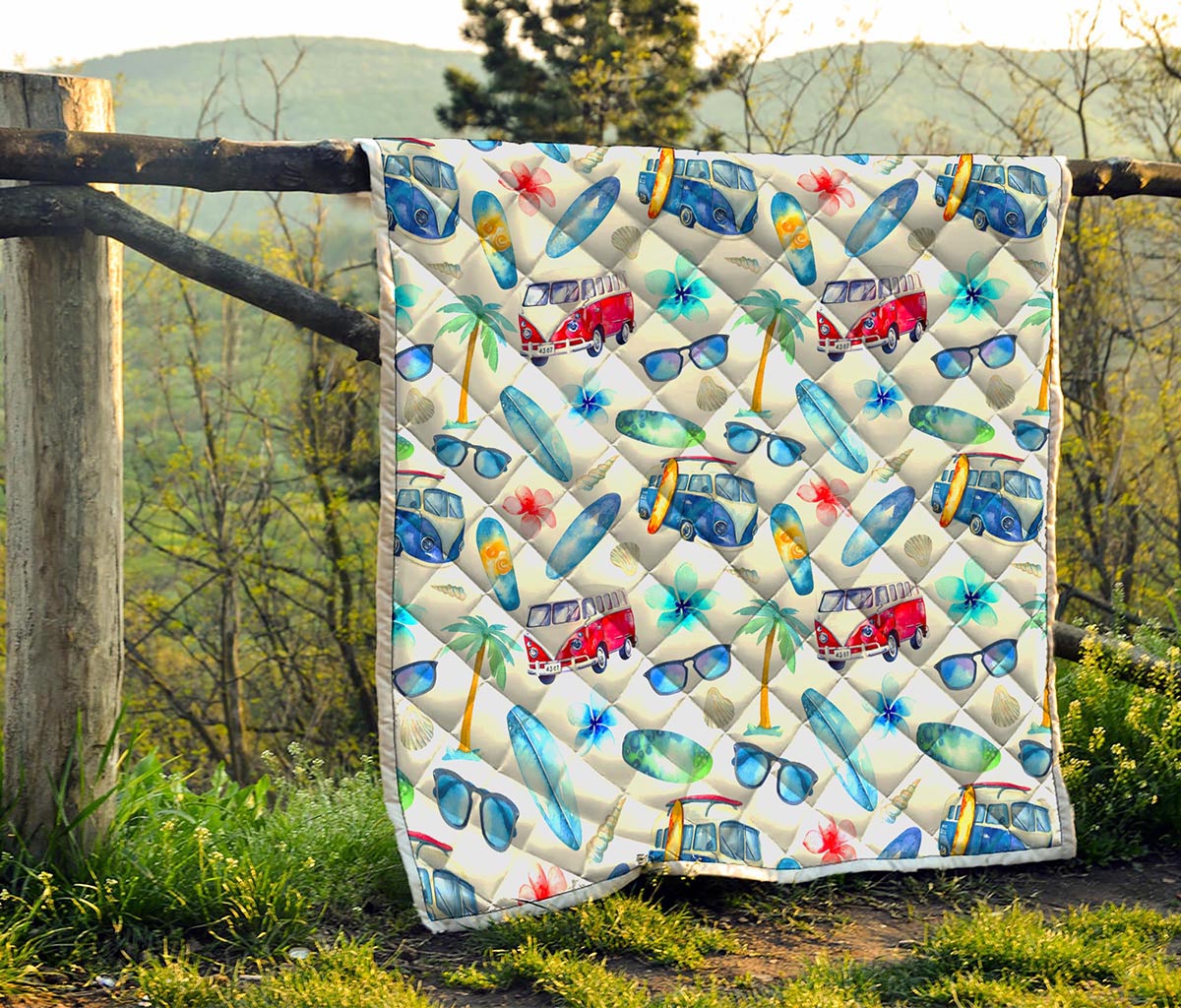 Watercolor Surfing Pattern Print Quilt