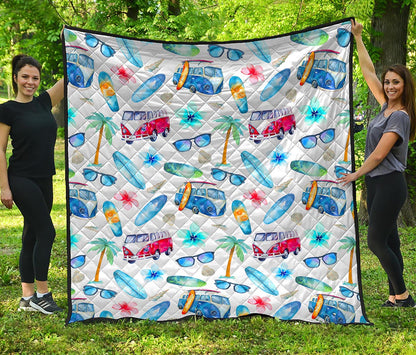 Watercolor Surfing Pattern Print Quilt