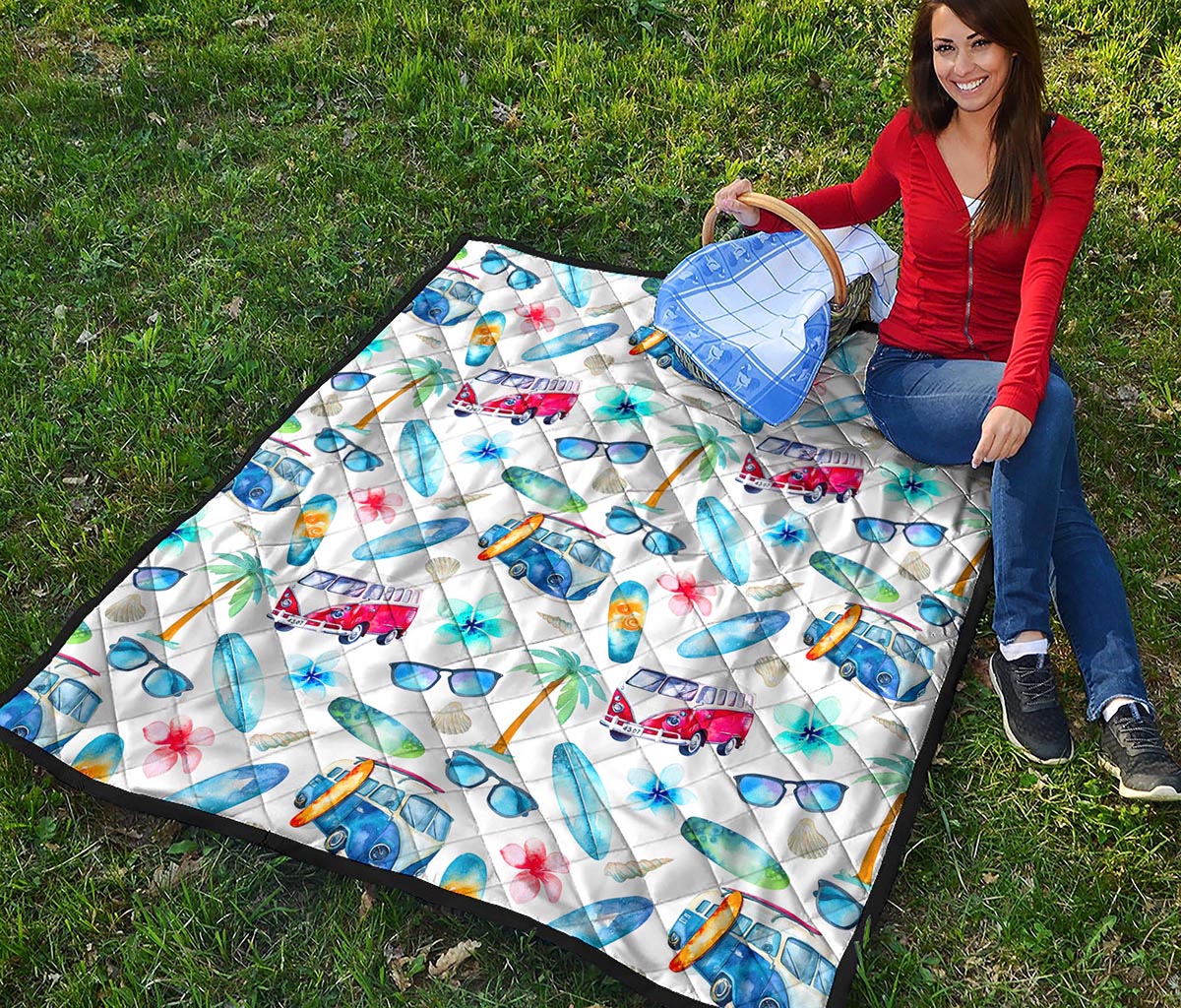 Watercolor Surfing Pattern Print Quilt