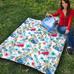 Watercolor Surfing Pattern Print Quilt