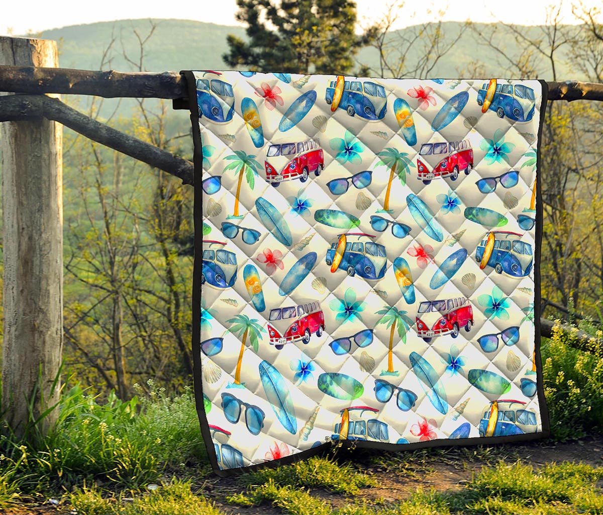 Watercolor Surfing Pattern Print Quilt