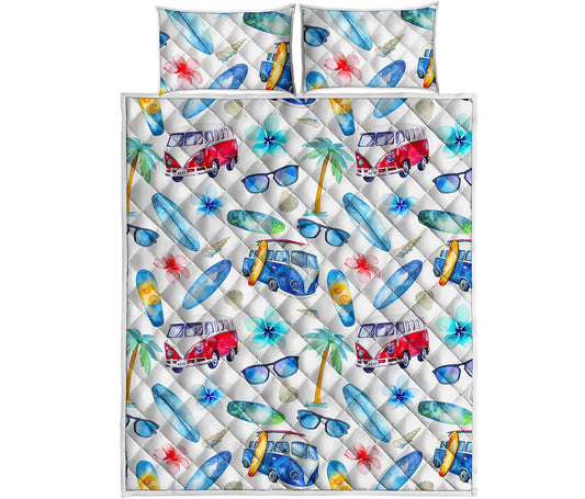 Watercolor Surfing Pattern Print Quilt Bed Set