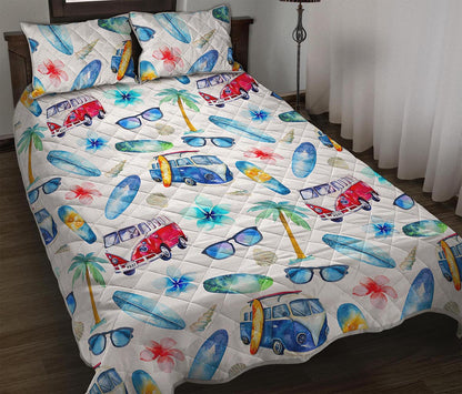 Watercolor Surfing Pattern Print Quilt Bed Set