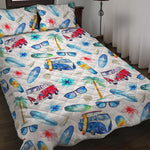 Watercolor Surfing Pattern Print Quilt Bed Set