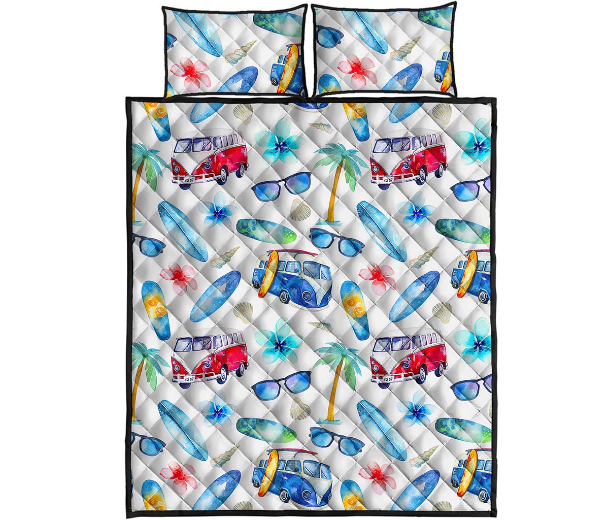 Watercolor Surfing Pattern Print Quilt Bed Set