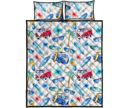 Watercolor Surfing Pattern Print Quilt Bed Set