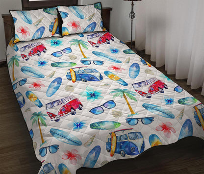 Watercolor Surfing Pattern Print Quilt Bed Set
