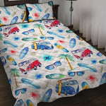 Watercolor Surfing Pattern Print Quilt Bed Set