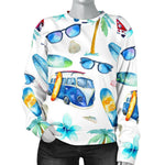 Watercolor Surfing Pattern Print Women's Crewneck Sweatshirt GearFrost
