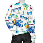 Watercolor Surfing Pattern Print Women's Crewneck Sweatshirt GearFrost