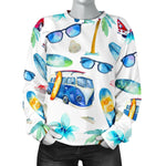 Watercolor Surfing Pattern Print Women's Crewneck Sweatshirt GearFrost