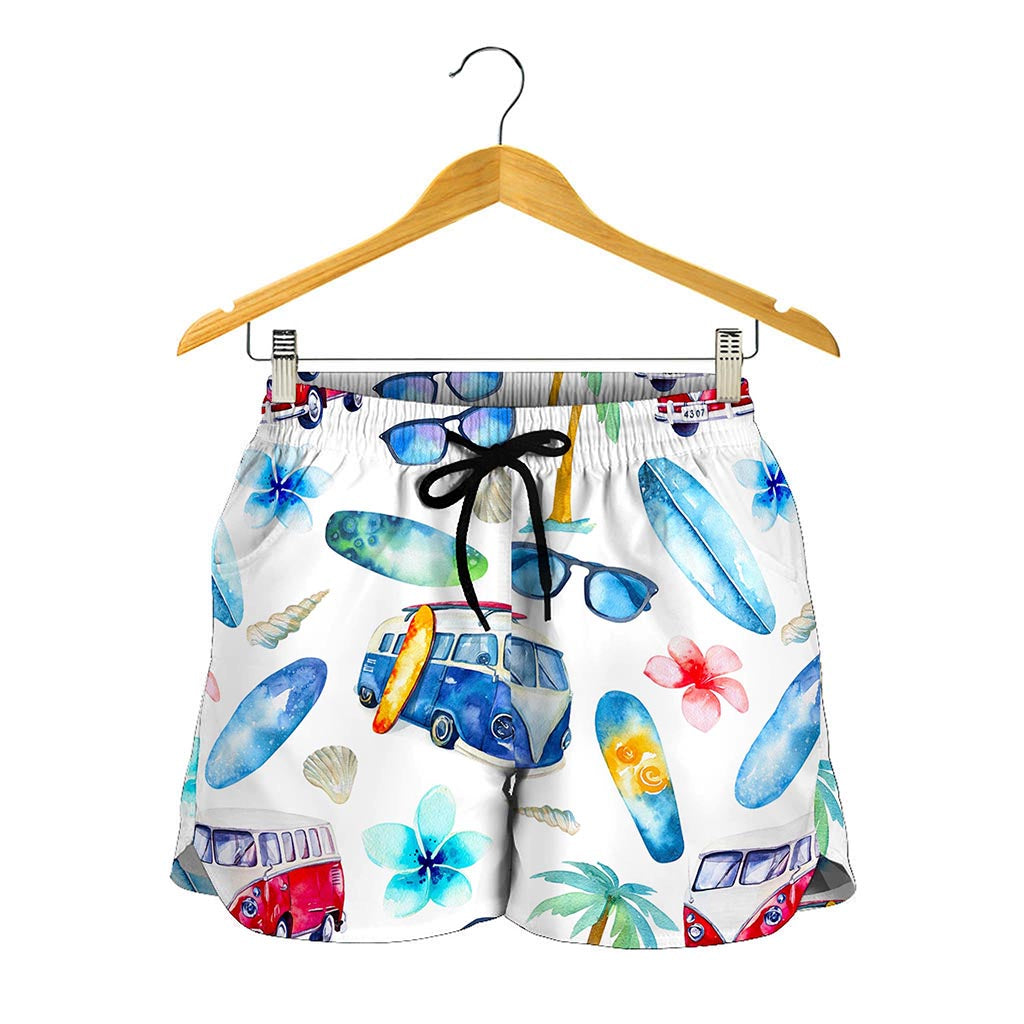 Watercolor Surfing Pattern Print Women's Shorts