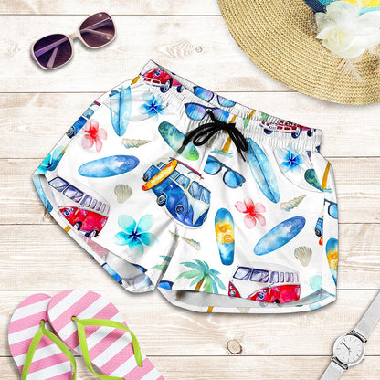 Watercolor Surfing Pattern Print Women's Shorts